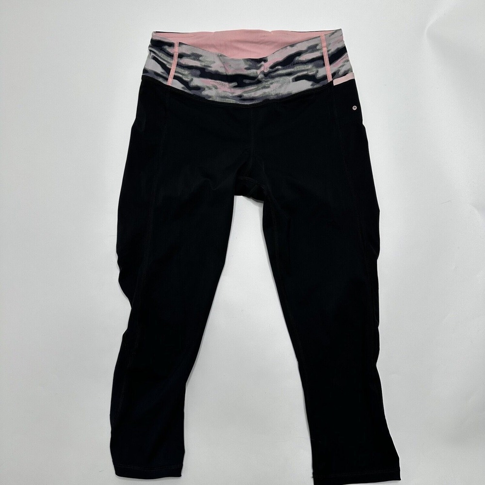 Lululemon 4 Water Bound Crop Black Wamo Camo Barely Pink Bleached Coral Leggings